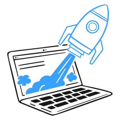 Rocket launching from laptop - Startup MVP